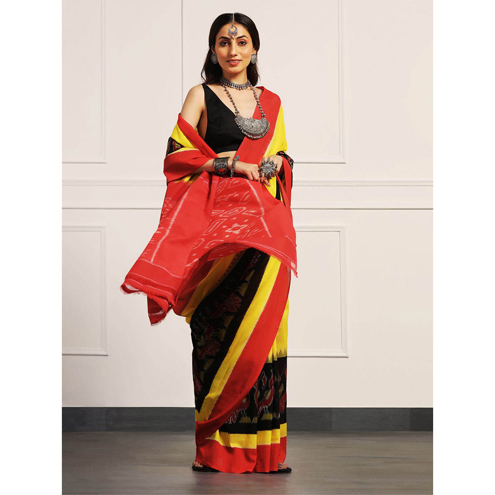 Aditri Multi-Colour Handloom Ikat On Saree with Unstitched Blouse