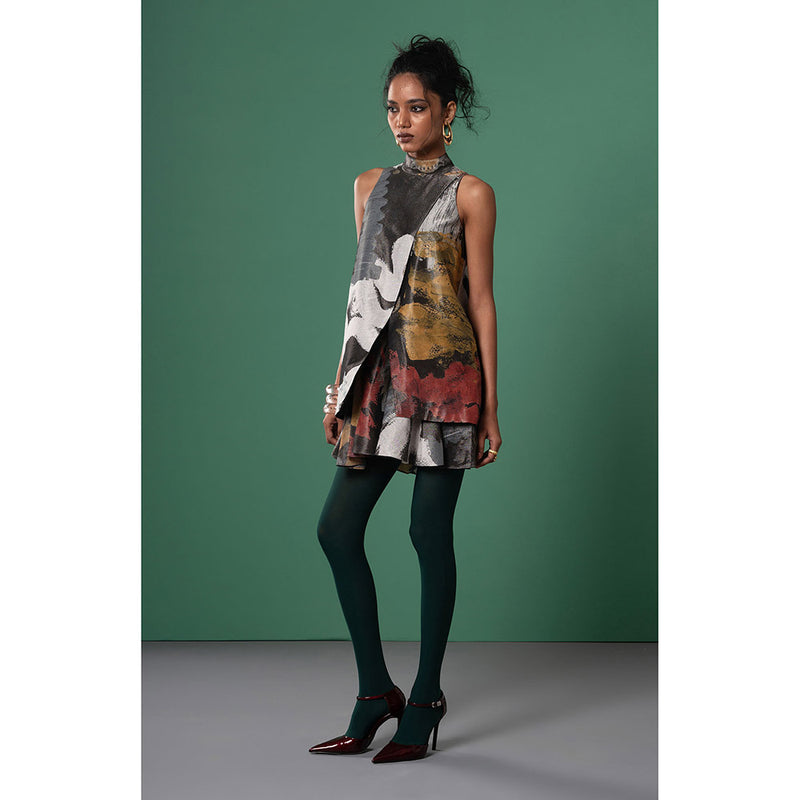 Advait Grey Ecru Short Dress