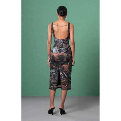 Advait Charcoal Kage Embellished and Embroidered Dress