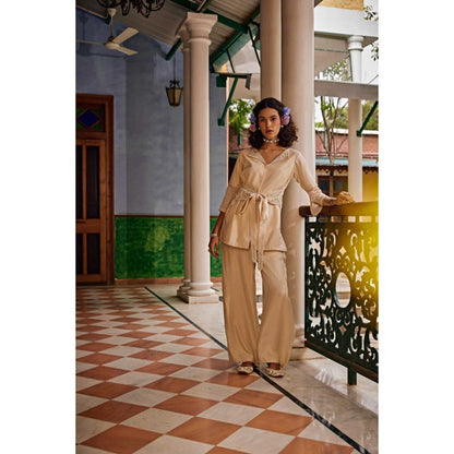 1999AD Beige Linen Satin Co-Rd (Set of 2)