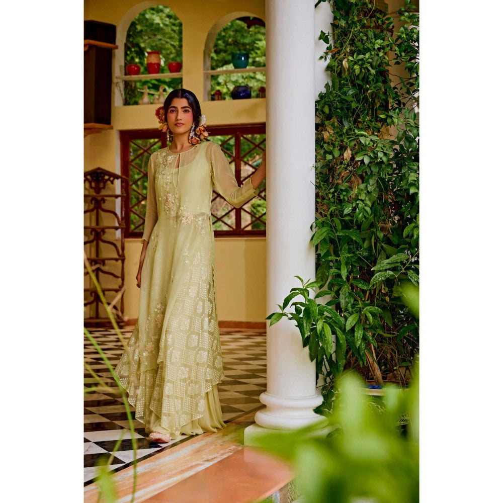 1999AD Green Embroidered Kurta with Bustier and sharara (Set of 3)