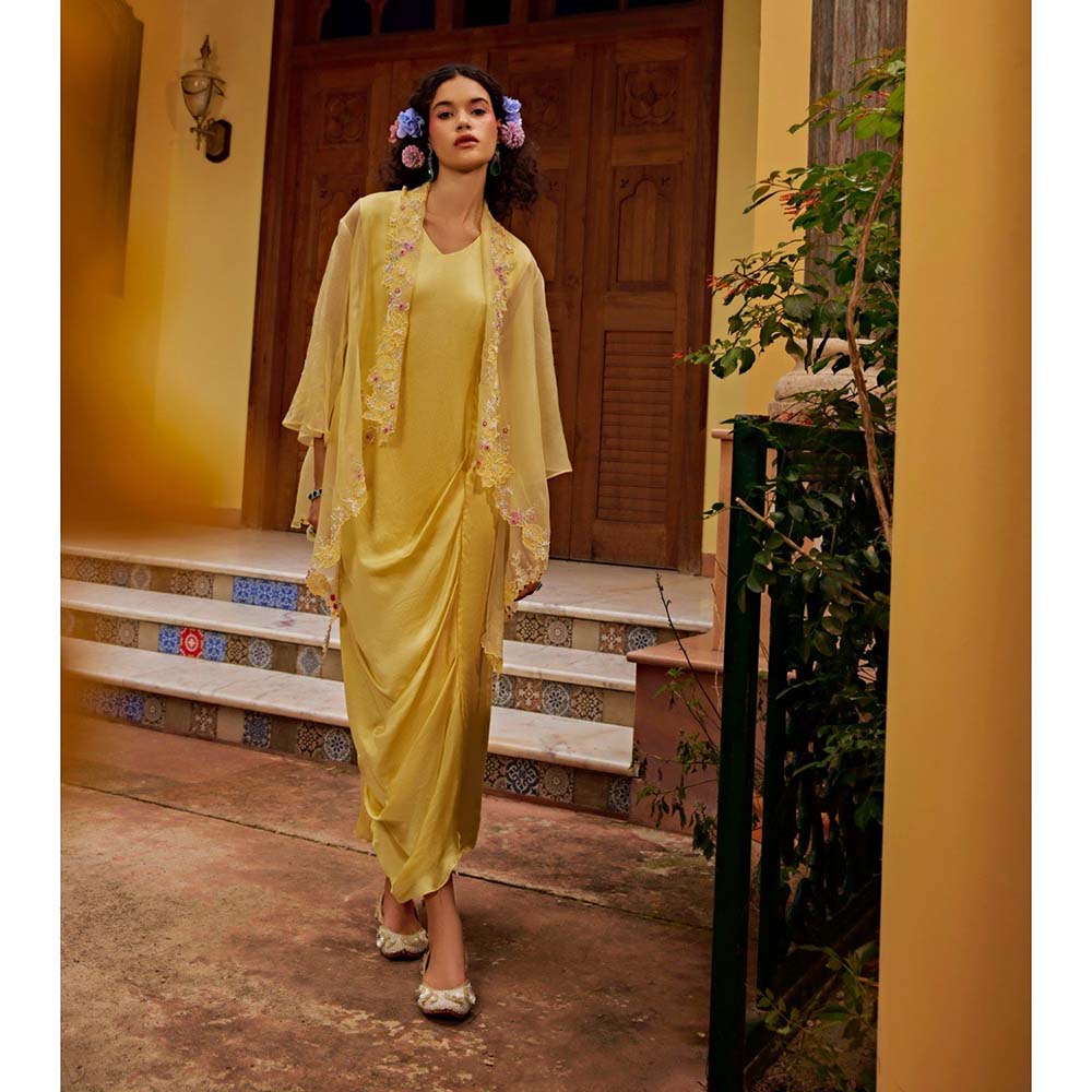 1999AD Light Yellow Sheer Cape With Dress (Set of 2)