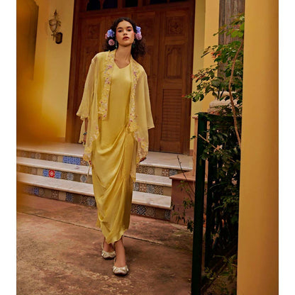 1999AD Light Yellow Sheer Cape With Dress (Set of 2)