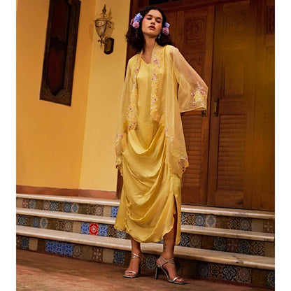 1999AD Light Yellow Sheer Cape With Dress (Set of 2)