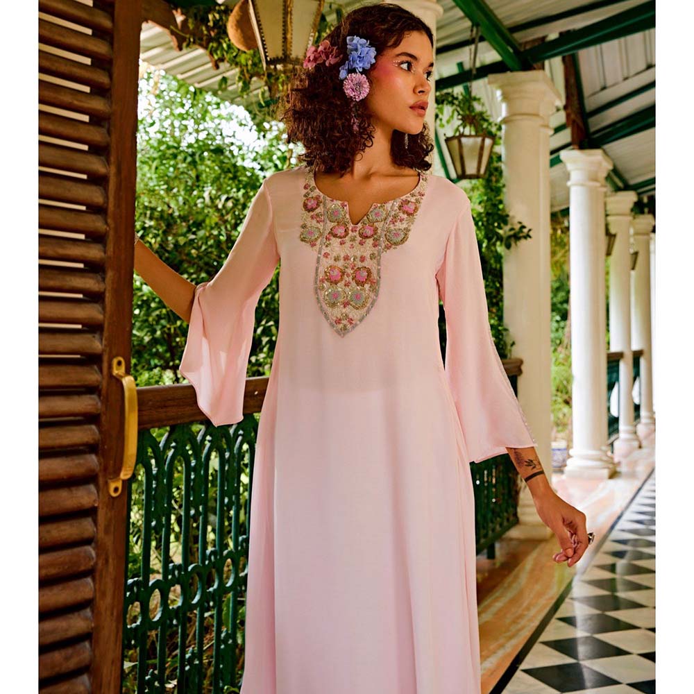 1999AD Light Pink Georgette Kurta with Pant (Set of 2)