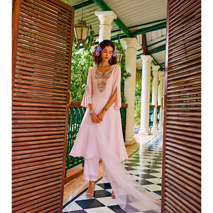 1999AD Light Pink Georgette Kurta with Pant (Set of 2)