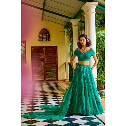 1999AD Forest Green Kalidar Lehenga With Blouse (Set of 2)