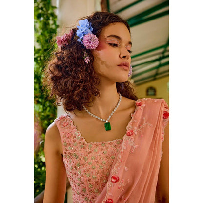 1999AD Peach Pre-Stitched Saree With Stitched Blouse