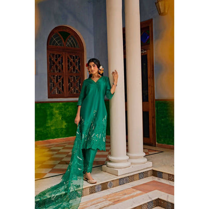 1999AD Forest Green Embroidered Kurta With Pant (Set of 2)