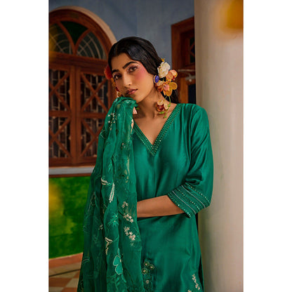 1999AD Forest Green Embroidered Kurta With Pant (Set of 2)