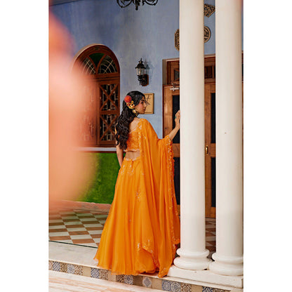 1999AD Orange Lehenga With Blouse And Dupatta (Set of 3)