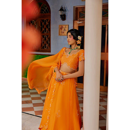 1999AD Orange Lehenga With Blouse And Dupatta (Set of 3)