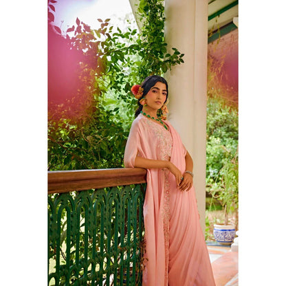 1999AD Pink Pre-Stitched Saree With Stitched Blouse And Cape