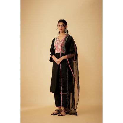 1999AD Black Chanderi Tribal Embroidery Kurta with Pant and Dupatta (Set of 3)