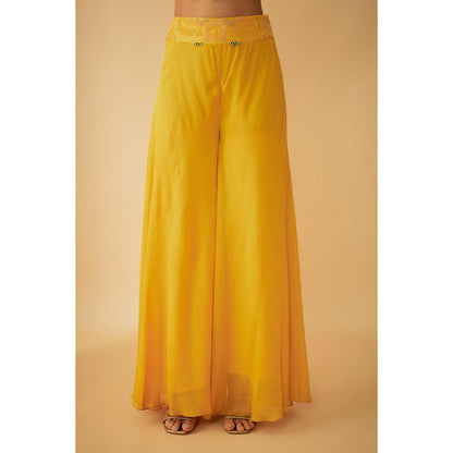 1999AD Organza Yellow Embroidered Jacket with Crop Top and Sharara (Set of 3)
