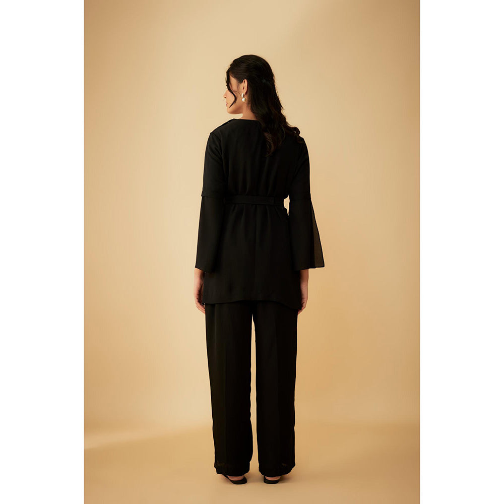 1999AD Black Georgette A Fully Embellished Kurti with Pant and Belt (Set of 3)
