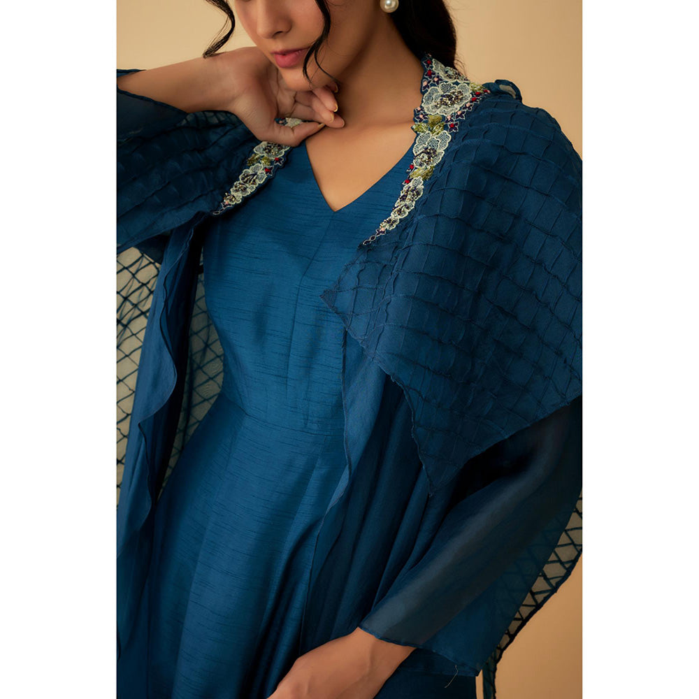 1999AD Teal Organza Textured Detailing And Embroidery Gown with Jacket (Set of 2)