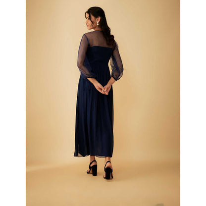 1999AD Navy Blue Georgette Embroidery On Collar Gown