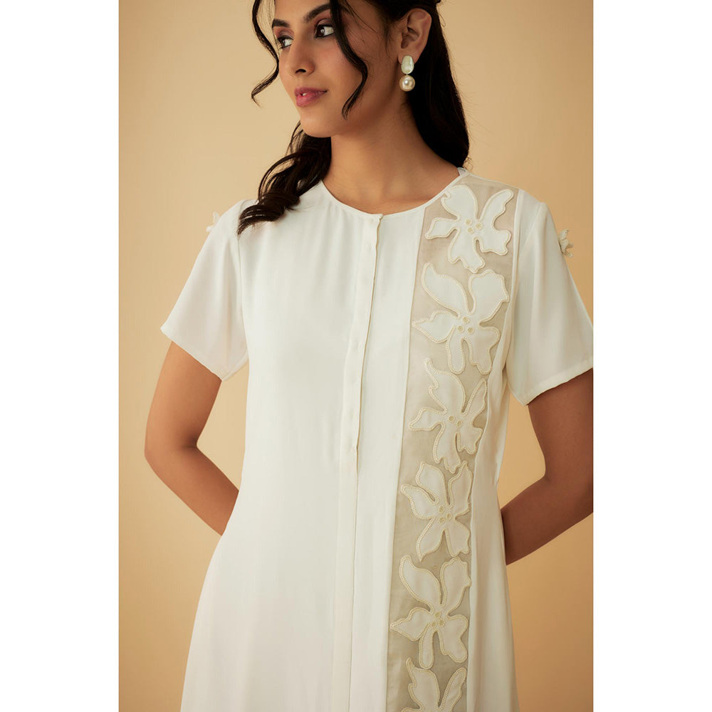 1999AD Sarin Off-white Applique And Beads Embroidery Dress