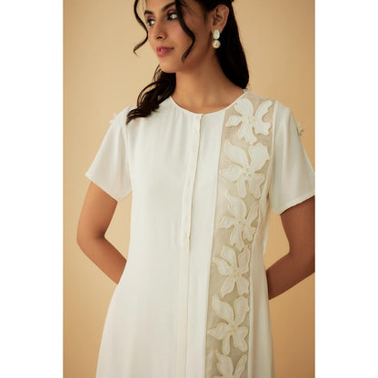 1999AD Sarin Off-white Applique And Beads Embroidery Dress
