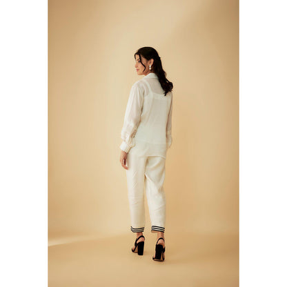 1999AD White Organza Applique Kat dana Work Shirt with Inner (Set of 2)