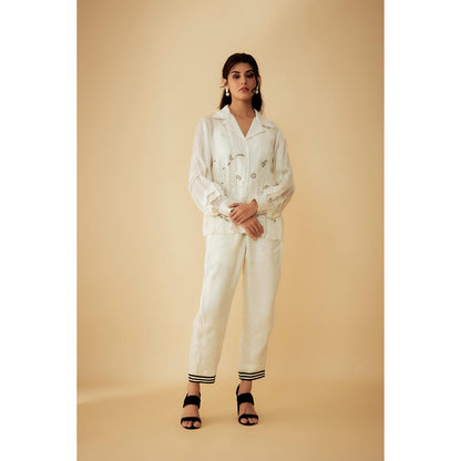 1999AD White Organza Applique Kat dana Work Shirt with Inner (Set of 2)