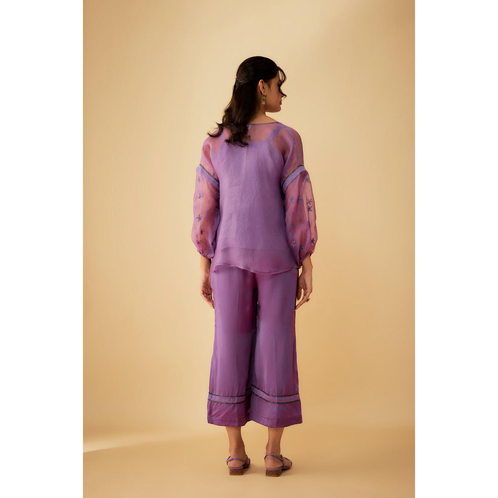 1999AD Lavender Organza Applique Green Kat dana Embroidery Co-Ord (Set of 3)