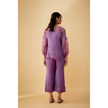 1999AD Lavender Organza Applique Green Kat dana Embroidery Co-Ord (Set of 3)