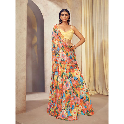 AFFROZ Gul Lehenga Saree with Cowl Neck Stitched Blouse