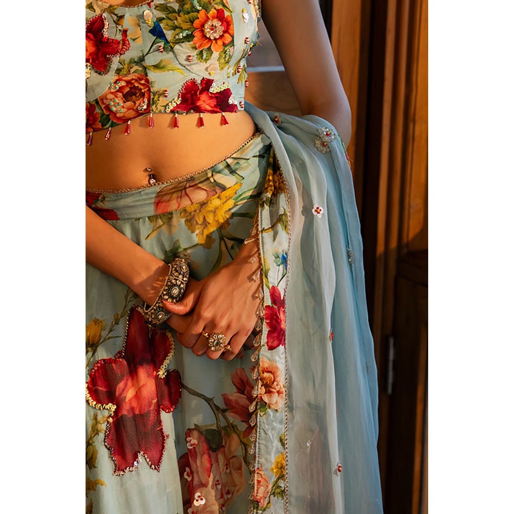 AFFROZ Powder Blue Floral Lehenga Set