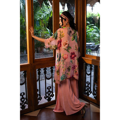AFFROZ Dusty Rose Crop Top with Kurti and Sharara