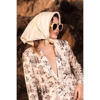 AFRIYA Beige Floral Reverie Long Blazer and Trouser Co-Ord