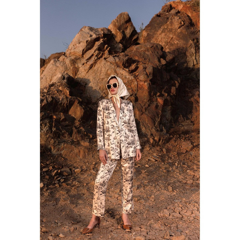 AFRIYA Beige Floral Reverie Long Blazer and Trouser Co-Ord