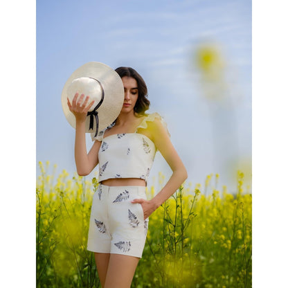 AFRIYA White Printed Crop Top and Shorts Co-Ord