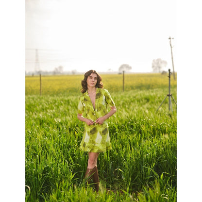 AFRIYA Green Fern Printed Blazer and Skirt Co-Ord
