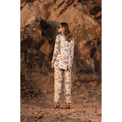 AFRIYA Floral Reverie Long Cream Blazer