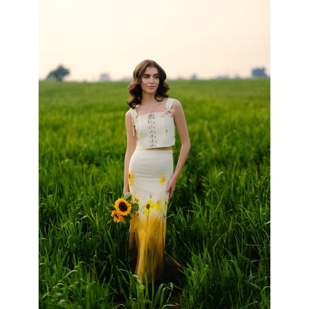 AFRIYA Cream Meadow Corset Crop Top