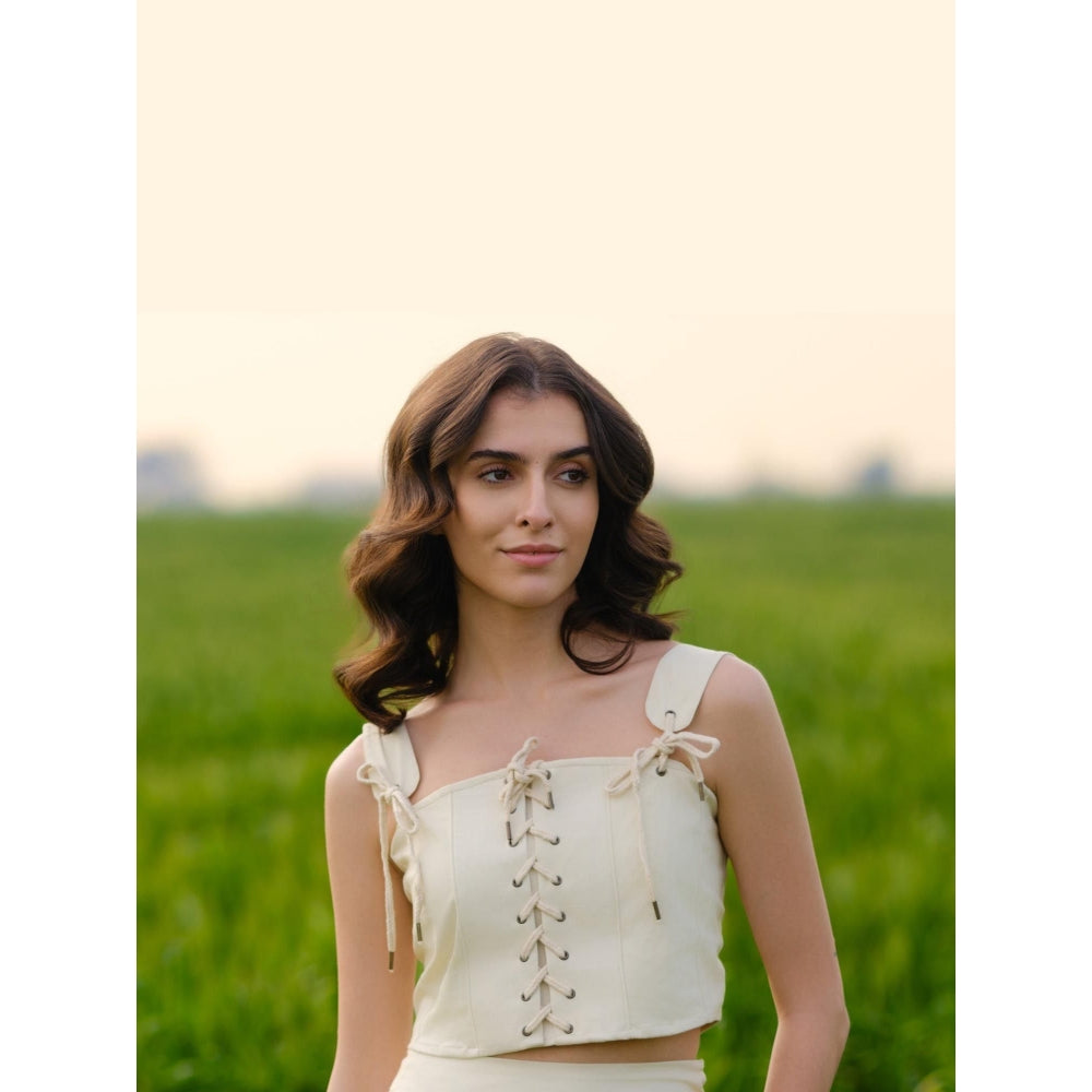 AFRIYA Cream Meadow Corset Crop Top