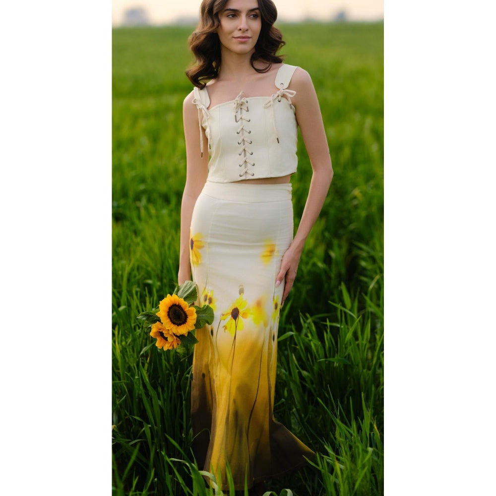 AFRIYA Cream Meadow Corset Crop Top