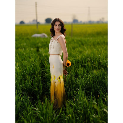 AFRIYA Yellow Meadow Cotton Printed Midi Skirt