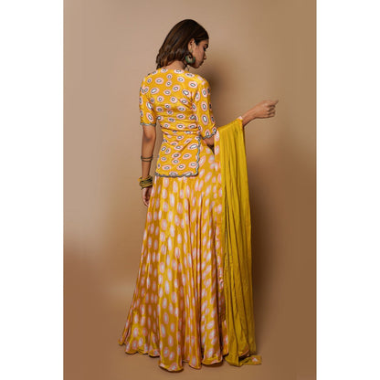 Ahi Clothing Yellow Digital Printed Lehenga (Set of 3)