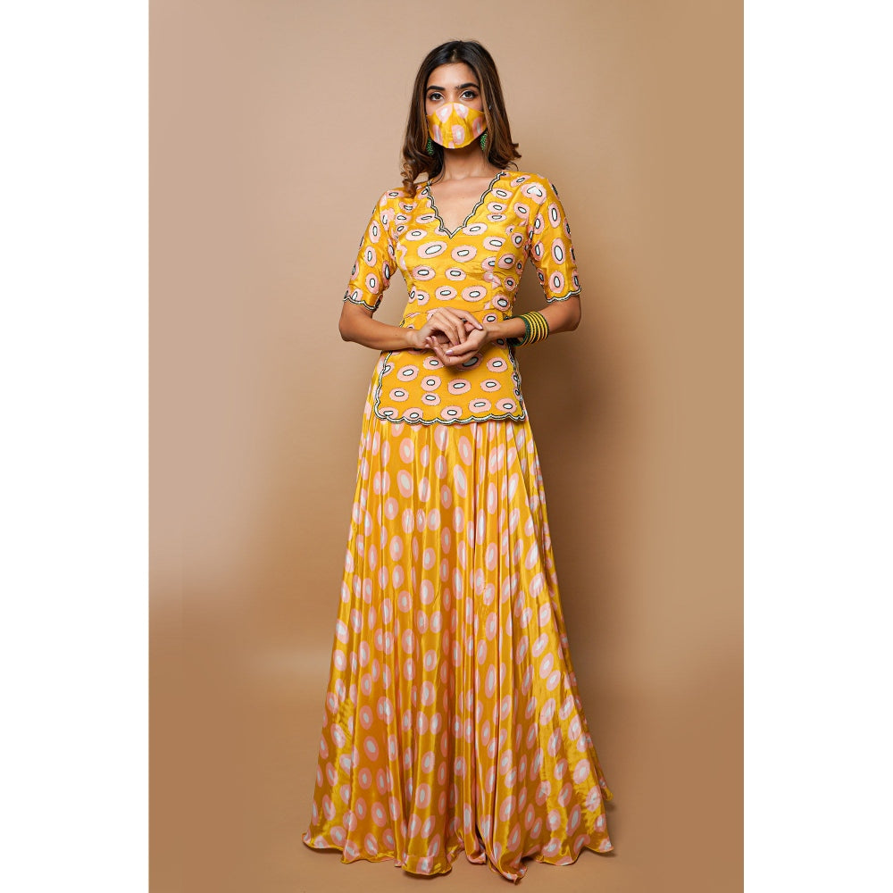 Ahi Clothing Yellow Digital Printed Lehenga (Set of 3)