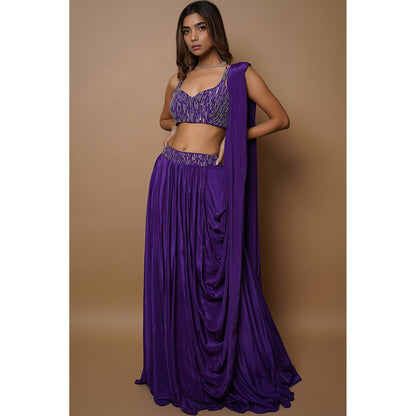 Ahi Clothing Dark Purple Lehenga (Set of 3)