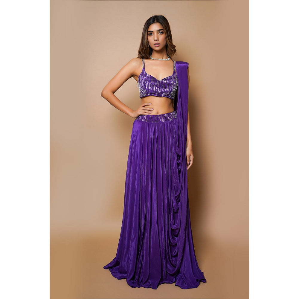 Ahi Clothing Dark Purple Lehenga (Set of 3)
