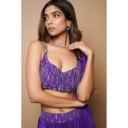 Ahi Clothing Dark Purple Lehenga (Set of 3)