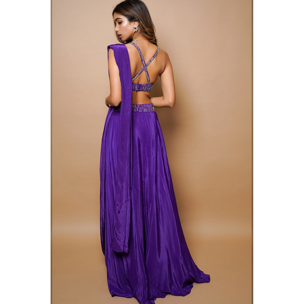 Ahi Clothing Dark Purple Lehenga (Set of 3)