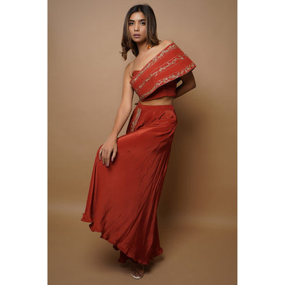 Ahi Clothing Brick Red Indo Western (Set of 2)