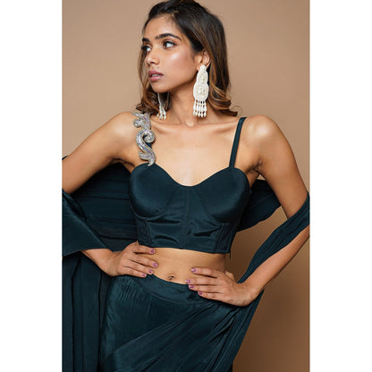 Ahi Clothing Teal Ready To Wear Saree With Stitched Blouse