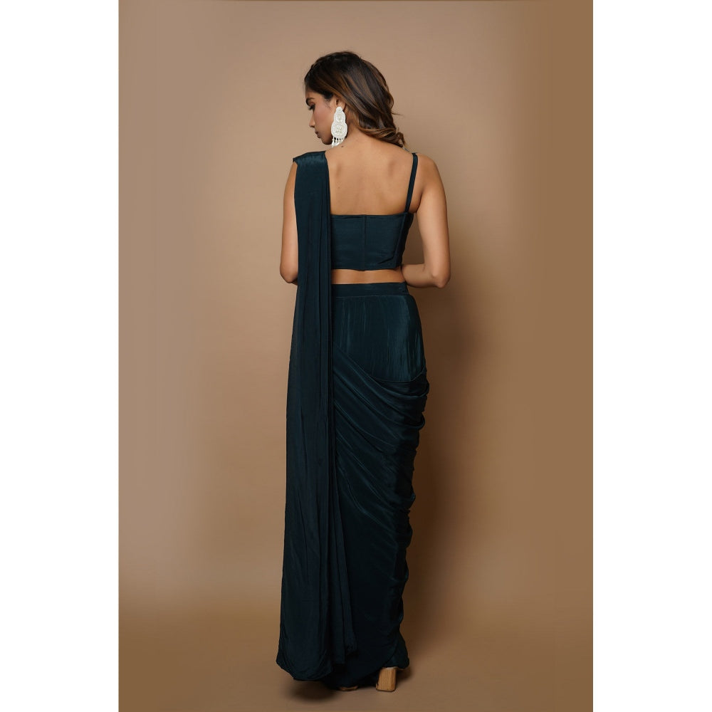 Ahi Clothing Teal Ready To Wear Saree With Stitched Blouse
