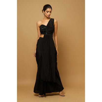 Ahi Clothing Black Two Piece Indo Saree (Set of 2)